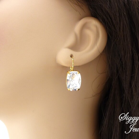 Bridal Cushion Octagon Shaped Clear Crystal Earrings Made with Austrian Crystal - Picture 5 of 6